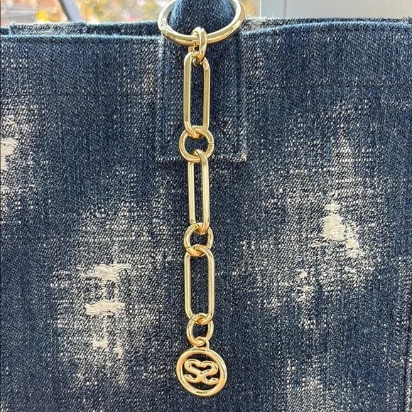 Sandro Denim Tote Bag with Gold Accents - Picture 3 of 6